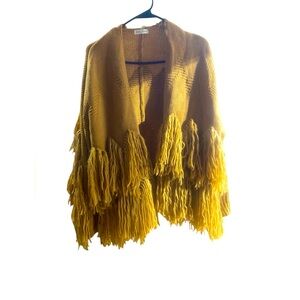 Main Strip Mustard Yellow Fringe Cardigan